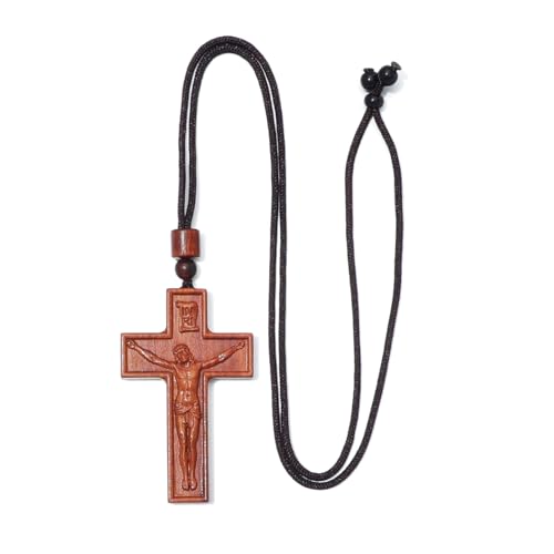 KOMI Jesus Christ Necklace for Men Women Natural Wood Crucifix Cross Pendant Catholic Jewelry Religious Gifts3