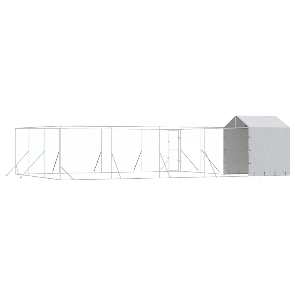 Perrera para perros de acero galvanizado plateado con techo de 10 x 6 x 2,5 m, resistente a la intemperie con puerta segura, protección y mucho espacio para perros, cachorros, animales