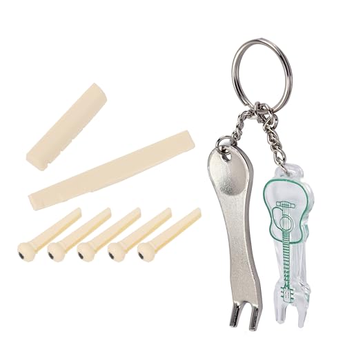 Yibuy 1xギターサドル 1xギターナット 6xギターピン ギターブリッジピンプーラー 金属&アクリル&ABS素材 マルチカラー アコースティックギター