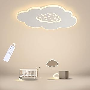 Baerolc Plafoniera a LED, 40CM Lampadario cameretta LED Nuvole Plafoniera dimmerabile con Telecomando, 24W plafoniera cameretta bambini con in Stella Alla Moda Lampadario cameretta bambini