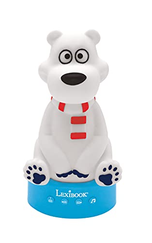 LEXIBOOK, Oso Polar, Cuentacuentos con luz del Oso de Peluche, luz Nocturna, para niños y niñas, 30 Historias en español, Azul, Blanco, Rojo, STN01ANXES