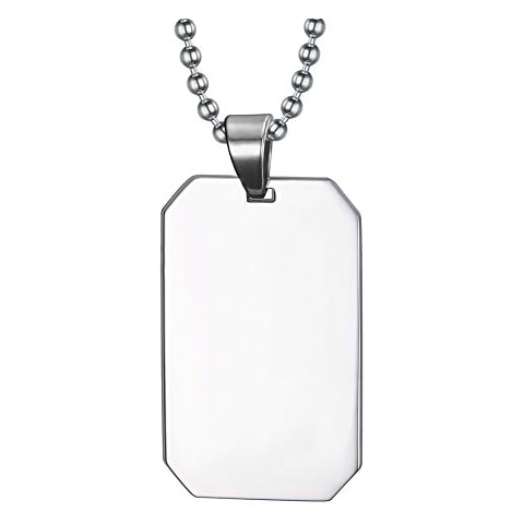 Mealguet Jewelry Free-Engraving Stainless Steel Mirror Polished Blank Square Dog Tag ID Pendant Necklace for People with Chain Cover
