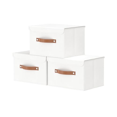 OUTBROS Lot de 3 Boîte de Rangement, Pliable de avec Couvercle, pour Serviettes, Vêtements, 26x20x17cm, Blanc