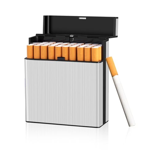 Guartinx Zigarettenetui Groß, Zigarettenbox Metall Zigarettenschachtel Box,Zigarettenetui für 40 Zigaretten,Zigarettenbox XXL,Zigarettencase mit Schnappverschluss,Geschenk für Raucherliebhaber(Silber)