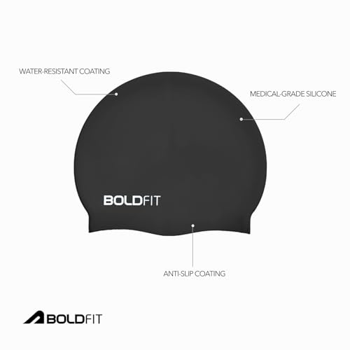 Image of Boldfit Swimming Cap & Goggles Set for Men & Women - Silicone Cap & Anti-Fog Goggles - Black