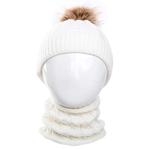 2Pcs Toddler Baby Knit Hat Scarf Winter Warm Beanie Cap With Circle Loop Scarf Neckwarmer (White) #TOP5