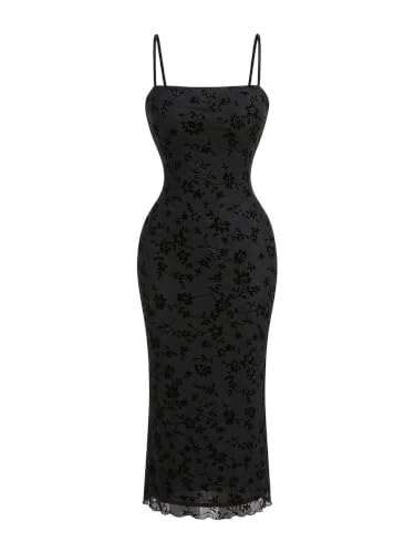 Image of BEAUDRM Women's Sexy Floral Plus Size Dress Date Night Club Cocktail Dress | Summer Vintage Mesh Bodycon Maxi Dress, Elegant Wedding Guest Dresses