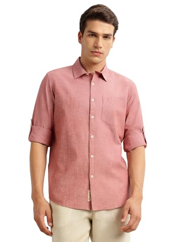 Image of Thomas Scott Men's | Solid | Premium Linen Blend | Spread Collar | Summer Wear | Long Sleeve | Shirts for Men