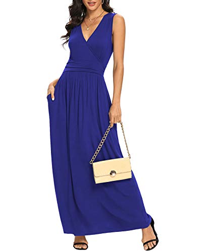 Image of LILBETTER Women Sleeveless Deep V Neck Loose Plain Long Maxi Casual Dress