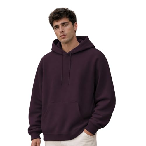 Image of NOBERO Oversized Solid Hooded Sweatshirt for Men | Oversized Hoodie for Men | Hooded Pullover | Cotton Rich Printed Hoodie 280 GSM Fleece