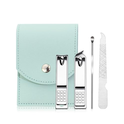 SPAHTT Set De Manicura Pedicura,4 Piezas Herramientas Remover Cutícula,Tijeras De Uñas Profesional,Caja De Cuero,Cortaúñas De Acero Inoxidable Grooming Kit,Manicura con Caja De Cuero