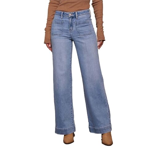 Women's High Waist Slim Jeans 2025 Spring Fashion Wide Leg Loose Casual Business Retro Basic Straight Pants Dark Blue