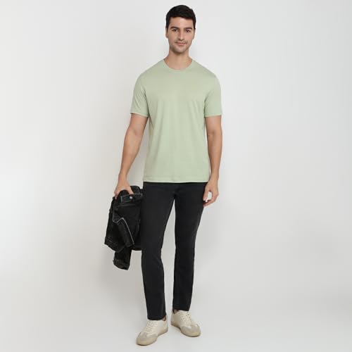 Image of Raymond Men Regular Fit Solid Pattern Pure Cotton Crew Neck Half Sleeve Casual T-Shirt