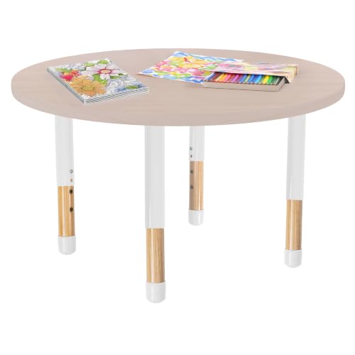 Image of 36 inch x 36 inch Round Kids Classroom Table with Adjustable Chunky Wood Legs