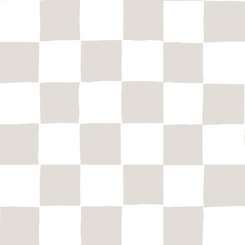 HelloWall 17.5x393 Neutral Checkered Peel and Stick Wallpaper Plaid Beige White Tan Farmhouse Plaid Wallpaper for Nursery Bedroom Kitchen Renter Friendly Checkered Contact Paper Waterproof Adhesive by HelloWall - Used condition - US$46.07