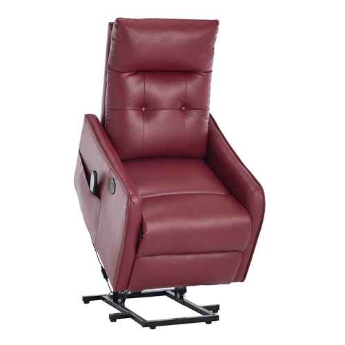 Trustyue Power Lift Recliner Chair with Heat and Massage, Lift Chairs for Standing Assistance,Small Lift Chair for Petite Elderly with Side Pocket Remote Control PU Leather Wine Red