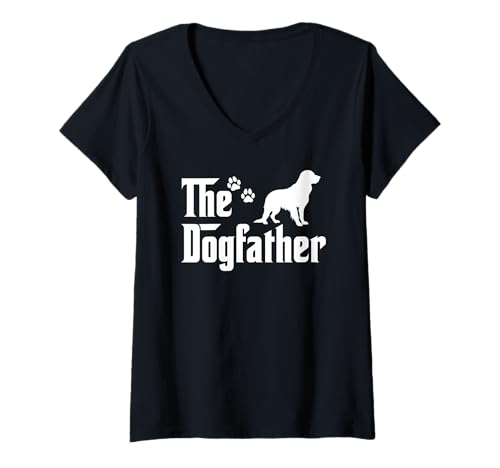 Womens The Dogfather Tee Fathers day Gift Dog Dad Golden retriever V-Neck T-Shirt