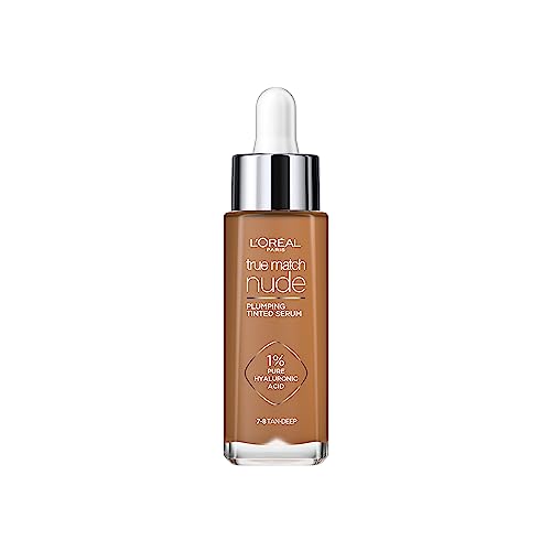 L'Oreal Paris True Match Tinted Serum Foundation, 1% Hyaluronic Acid, Hydrating Formula, Replumps Skin in 1 Hour for a Natural Glowing Finish, 30 ml, Shade 7-8 Tan-Deep