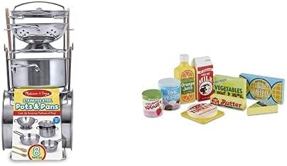 Melissa & Doug Stainless Steel Pots & Pans Play Set & Fridge Food Set