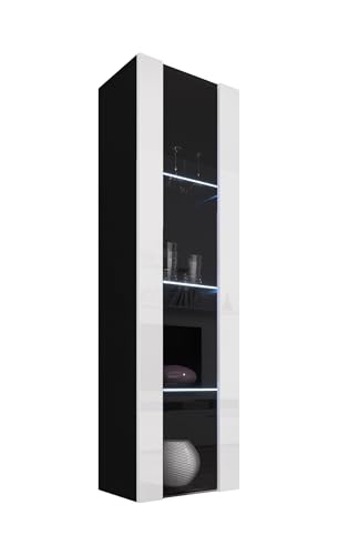 MB Muebles Bonitos, Armoire Mural Nora V5 pour Salon ou Salle à Manger Moderne, Meuble Modulaire, Porte en PVC Haut Brillant, Structure en Mélamine Mate, Couleur Noir et Blanc, 40x170x29 cm