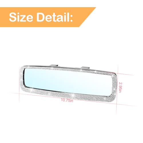 Image of Osilly Bling Car Rearview Mirror, Decorations Rear View Mirror with Crystal Rhinestones & Diamonds, Car Interior Trim Accessories, Clip-on & HD Glass, Sparkly Gift for Mother Women Girls (Silver)