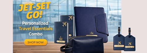 Image of Vegan Leather Family Travel Gift Set, Large Travel Organizer, Medium Pouch, 2 Passport Covers, 2 Luggage Tags in Gift Box (Blue)