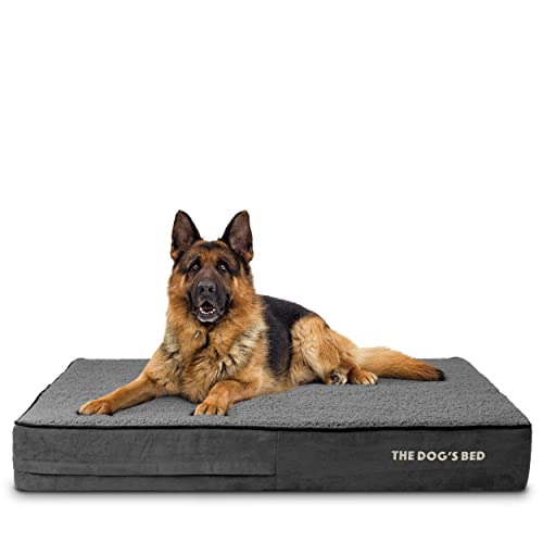 The Dog’s Bed Orthopedic Memory Foam Dog Bed, XL Grey Plush, Pain Relief for Arthritis, Hip & Elbow Dysplasia Post Surgery, Lameness, Supportive Calming, Waterproof Washable Cover, Veterinary Approved