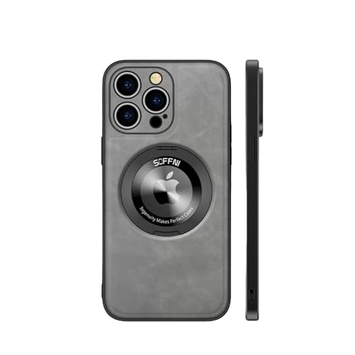 Couverture souple iPhone 15 Pro Max ENILSA dotée d'un support rotatif en cuir gris