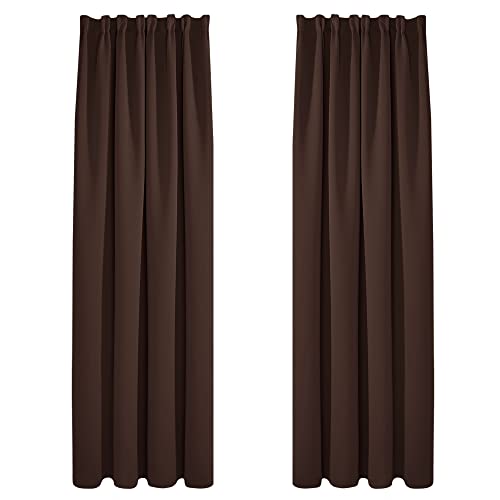 Deconovo Lot de 2 Rideaux Occultants Thermique Anti Froids et Phonique Rideau Fenetre Chambre Cuisine Court Rideau Salon Galon Fronceur 140x245cm Chocolat