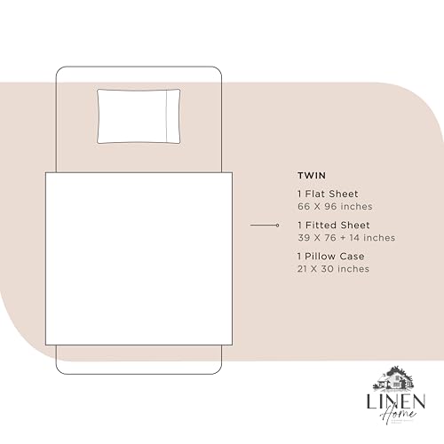 Image of Linen Home 100% Cotton Percale Sheets Twin Size, Sand Shell, Deep Pocket, 3 Pieces Set- 1 Flat, 1 Fitted and 1 Pillowcase, Crisp Cool and Strong Long Staple Bed Linen