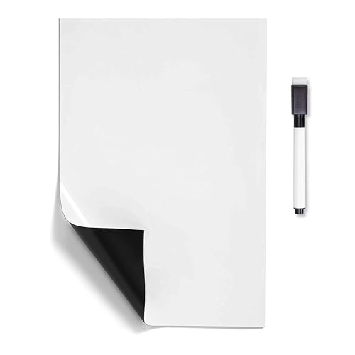 Image of Trueflair Magnetic Board Dry Erase Whiteboard for Fridge, 30 cm x 23 cm, with Black Marker, Waterproof Surface (A3)