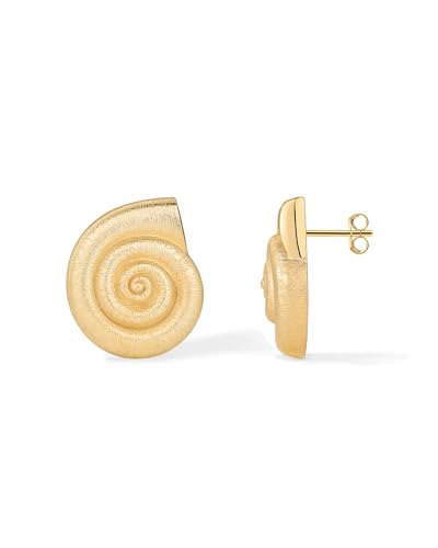 PAVOI 14K Yellow Gold Plated 925 Sterling Silver Posts Chunky Brushed Textured Conch Seashell Earrings for Women | Statement Earring Pair