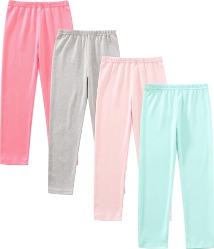 JARMAKO Toddler Girls' Soft Cotton Pants, 4-Pack Leggings, Aqua, 3T