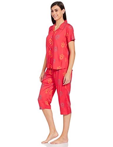 Image of Longies Women's Rayon Capri Nigh Suit Regular Set (LGRCSSYV001 Red023 XL)