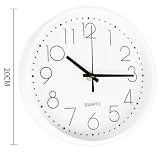 CIMOYBAI 20 cm, okrągły, kwarcowy, bez odgłosów tykania, 20 cm, nowoczesny, cichy, nadaje się do biura, salonu, kuchni, szkoły, pokoju dziecięcego (całkowicie biały)