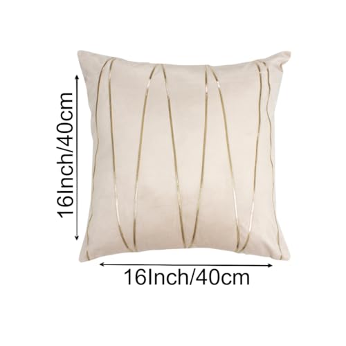 Image of Amazon Brand - Umi Gold Leather Striped Pack of 2 Throw Pillow Covers Velvet Decorative Cushion Covers Cases for Sofa Bedroom Livingroom Car 16 x 16 inch in Beige Color