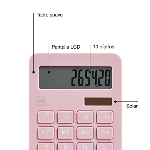 Miquelrius - Solar-Rechner, 10 Ziffern, große Tasten, LCD-Display, Farbe Rose