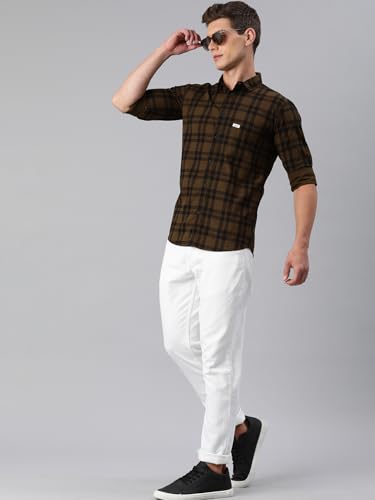 Image of Majestic Man Men Small Checkered Slim Fit Cotton Casual Shirt
