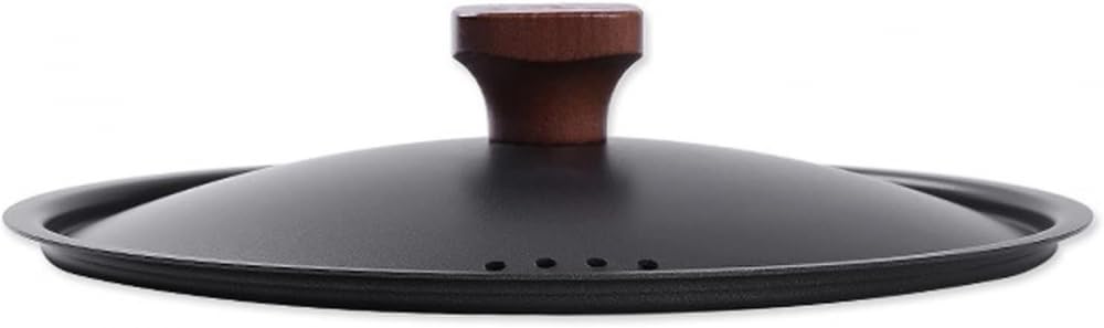 Tapa de hierro negro con mango de madera, tapa universal gruesa con múltiples agujeros de vapor, cubierta de sartén para sartenes, ollas y sartenes, tapas de repuesto de utensilios de cocina, 36 cm