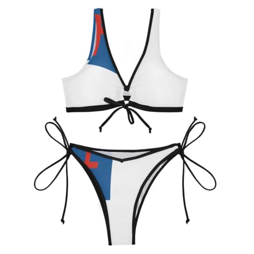 Bikini de cuerda ajustable azul contra marcas de sol molestas 4