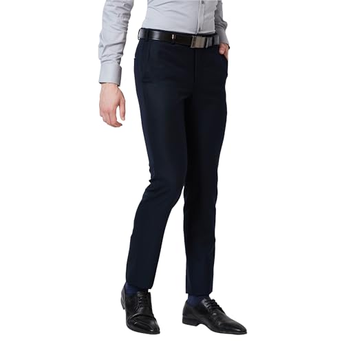 Image of Park Avenue Men's Poly Wool Blend Structure Pattern Super Slim Fit Flat Front Formal Trouser