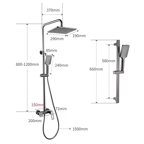 Robinet mitigeur de baignoire cascade gris anthracite avec douchette - 3
