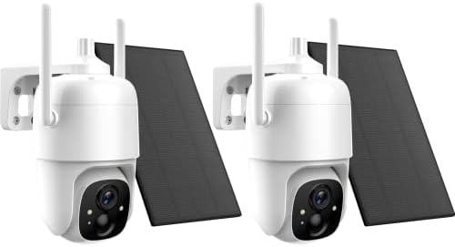Allweviee 2Packs Solar Security Outdoor WiFi Camera, Pan Tilt 355° View IP65 Waterproof Rechargeable Wireless Battery Powered 2K 3MP PTZ Camera with PIR, Color Night Vision,2-Way Talk, 4dbi Antenna