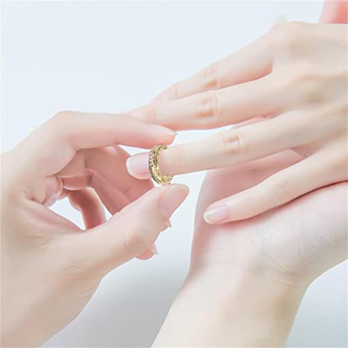 Dcsghsht Floral Engraved Gold Wedding Band Stackable Ring Handcarved Floral Engraved Ring Band Flower Signet Ring Statement Ring Free Size #TOP2