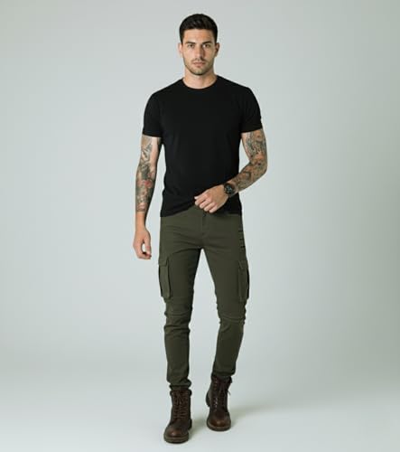 Image of L'MONTE Imported Multi Pockets Cotton Cargo Skinny Fit Stretchable Army Green Joggers Pant for Men