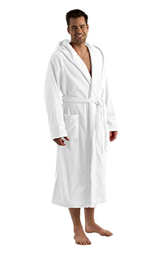 Hooded Mens Robes Spa Bathrobes, Terry Cover up, One Size, White