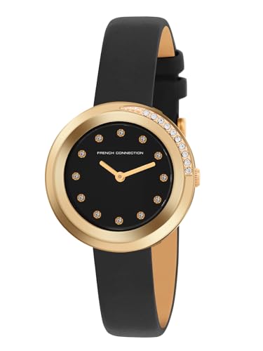 Image of French Connection Sunray Black Round Dial with Black Leather Strap Watch for Womens - FCO1BBL