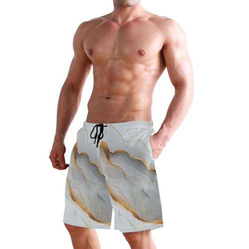GuoChe Marble White White Shorts Casual Stretch Mens Swim Shorts with 8”/ 9” Long Surfing 6