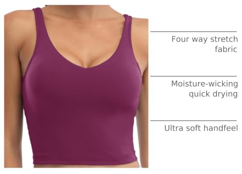 Image of Oalka Sports Bra Womens Longline Padded Crop Yoga Tank Tops | Built in Bras, Workout, Athletic, Fitness, Super Soft, Comfort, Cropped Top, Removable Pads, Heart Neckline For Women