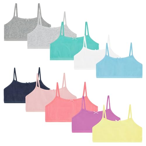 Buyless Fashion Girls Training Bra Cotton Cropped Cami Spaghetti Strap Brallete (10 Pack)